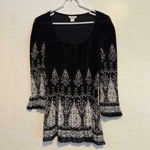 Christopher & Banks Black and White Patterned Blouse Women’s Size XL Stretch